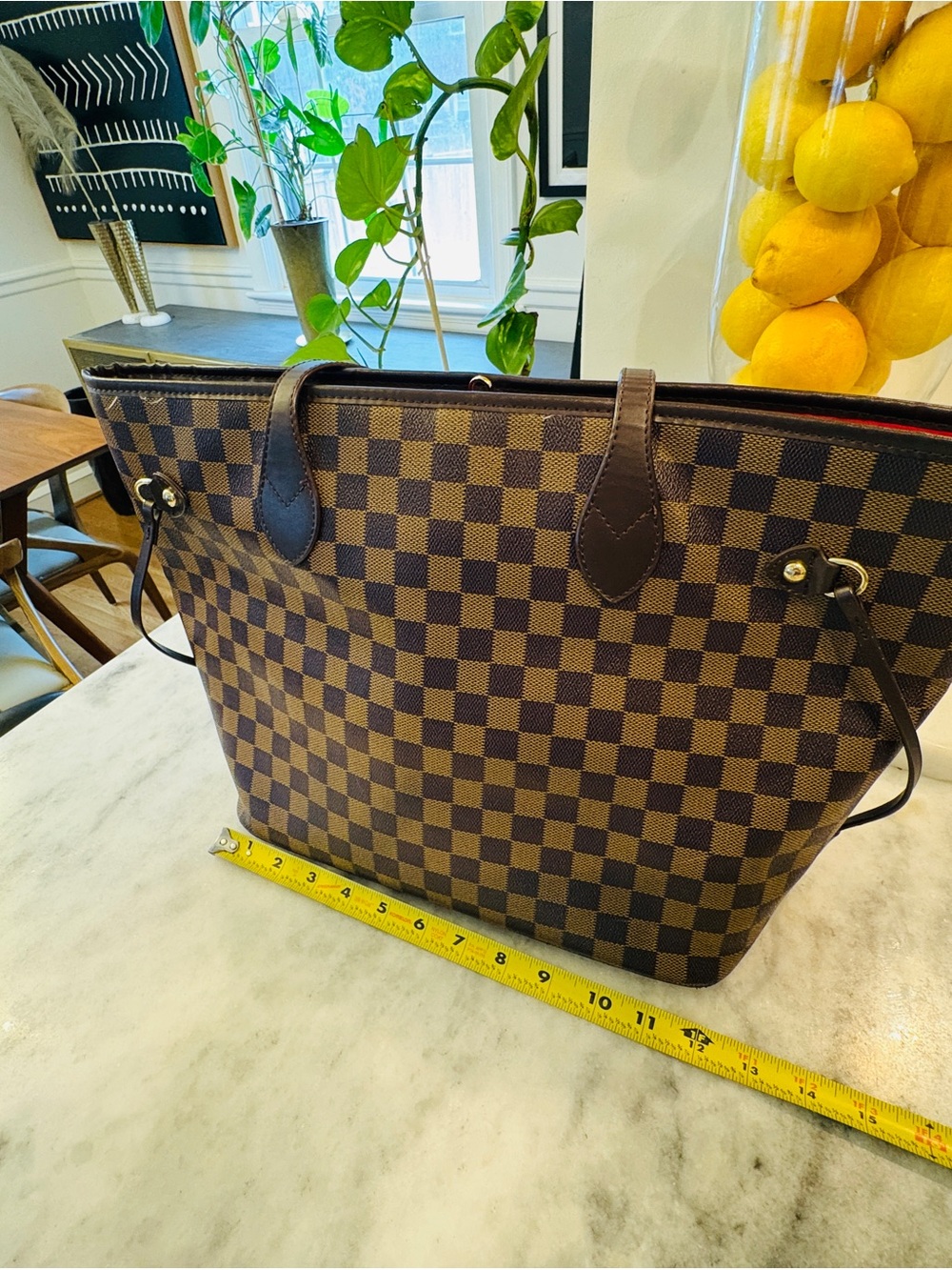 Fashion Brown Checkered Tote Bag - Classic Pattern - Picture 3 of 8